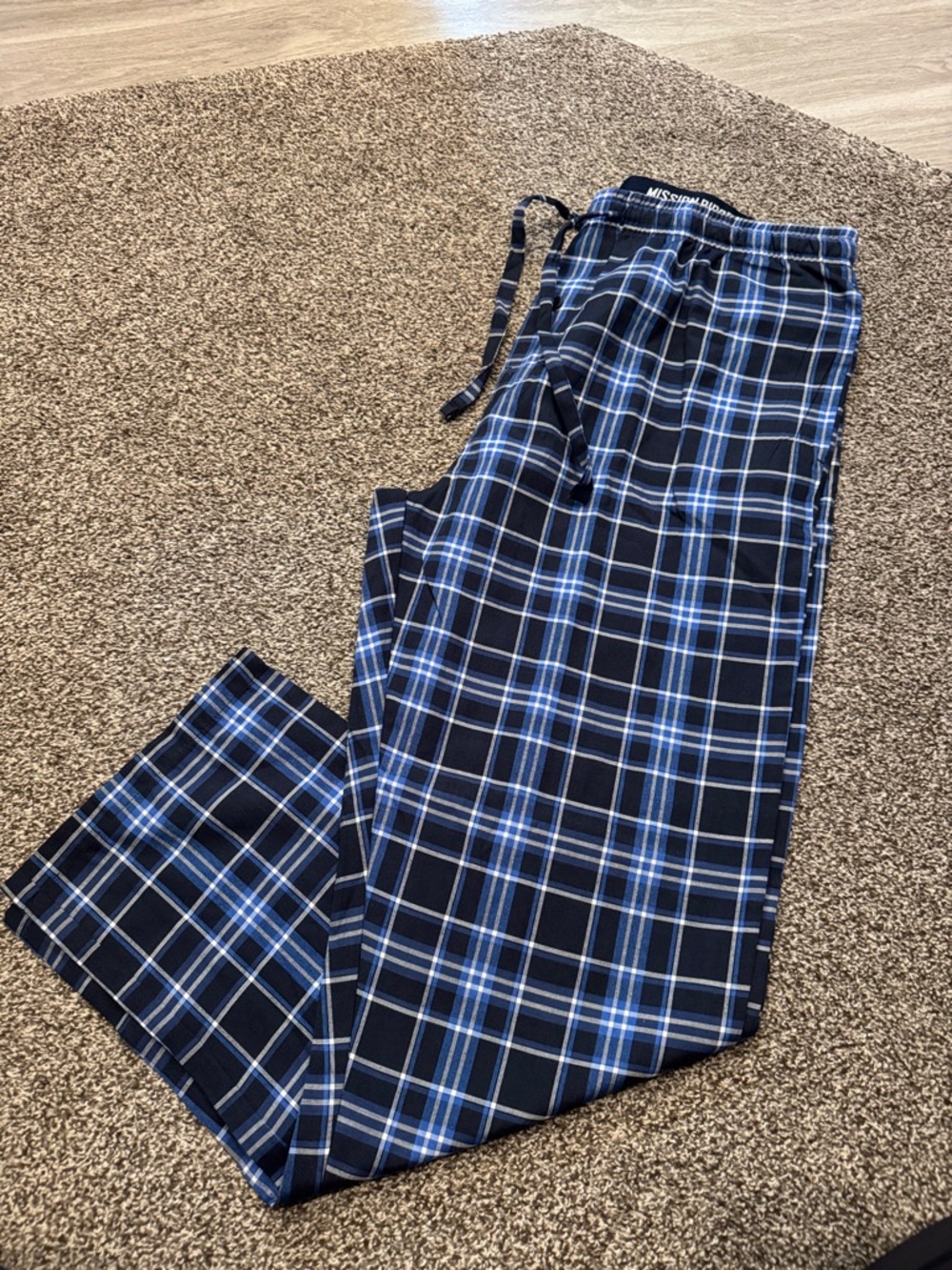 Men's Navy Plaid Lounge with Drawstring Waist